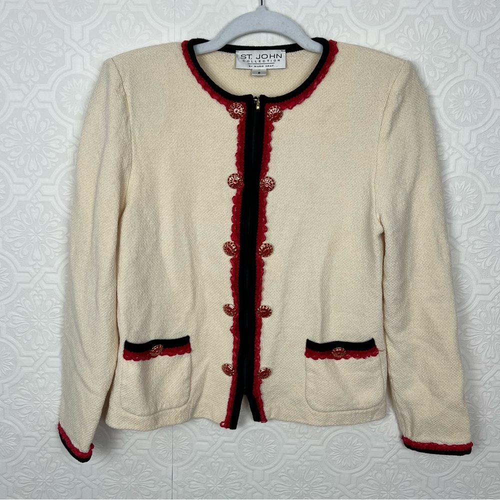 St. John Cream Jacket with Red and Black Trim